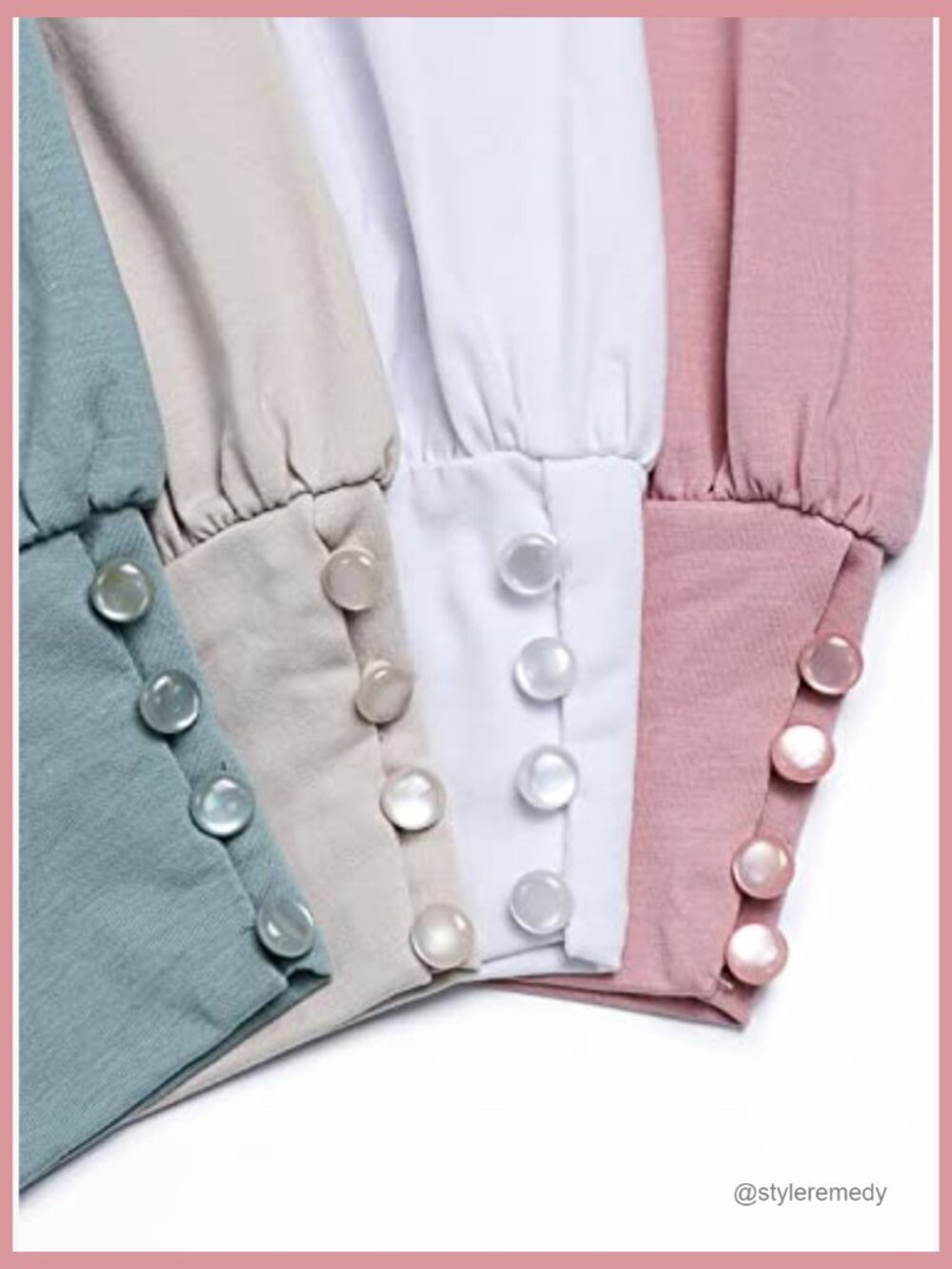 Puff Sleeve Blouse with Button Cuff, Rayon Polyester Spandex Blend - Picture 5 of 7